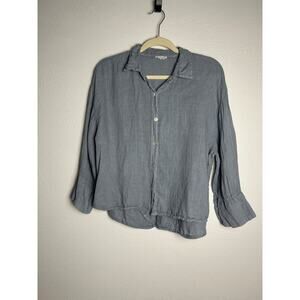 Suzy D London Boho 100% Linen Relaxed Tunic Grey Blue Womens Small